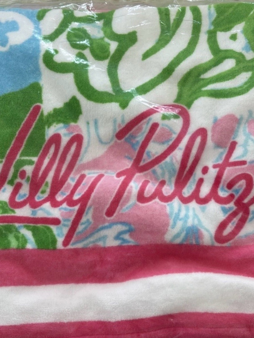 Lilly Pulitzer Pink, Green, Blue Floral Logo Towel NWT